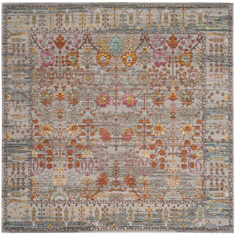SAFAVIEH Valencia Gray/Multi 7 ft. x 7 ft. Square Border Area Rug VAL108C-7SQ