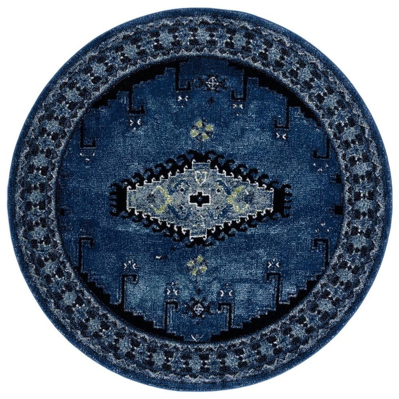 SAFAVIEH Vintage Hamadan Blue/Black 7 ft. x 7 ft. Border Medallion Floral Round Area Rug VTH251M-7R
