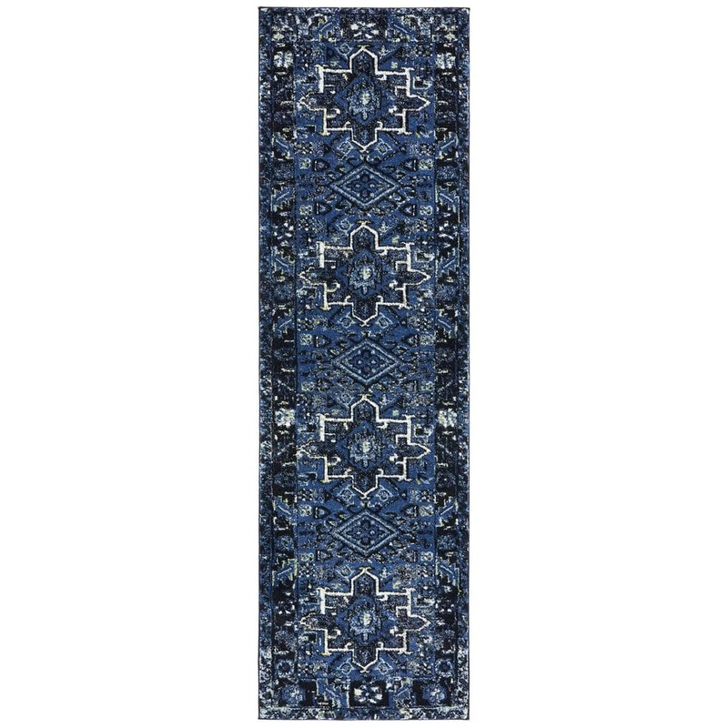 SAFAVIEH Vintage Hamadan Blue/Gray 2 ft. x 12 ft. Floral Border Runner Rug VTH211N-212