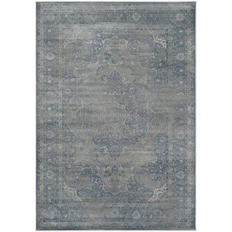 SAFAVIEH Vintage Light Blue/Light Gray 8 ft. x 11 ft. Border Area Rug VTG158-7110-8