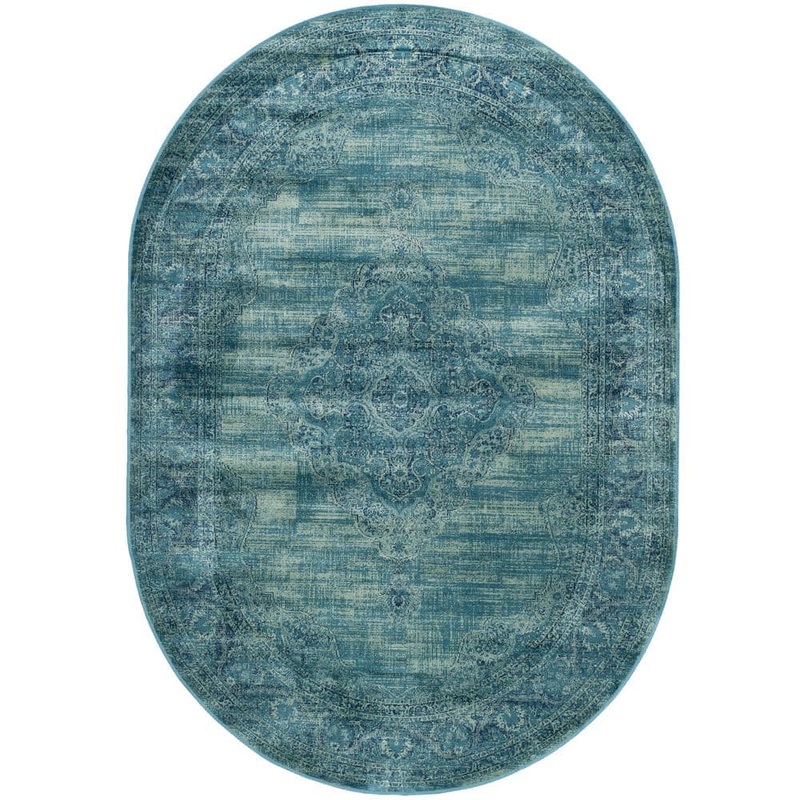 SAFAVIEH Vintage Turquoise/Multi 5 ft. x 8 ft. Oval Border Area Rug VTG112-2220-5OV