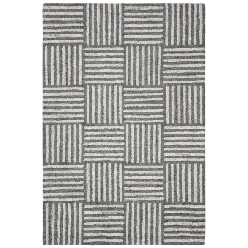 SAFAVIEH Abstract Ivory/Dark Gray 5 ft. x 8 ft. Basketweave Striped Area Rug ABT602A-5