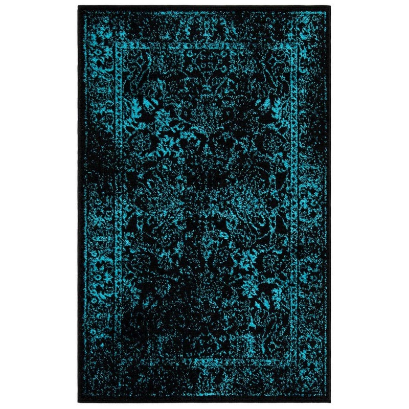 SAFAVIEH ADirondack Black/Teal Doormat 3 ft. x 5 ft. Border Distressed Area Rug ADR109K-3