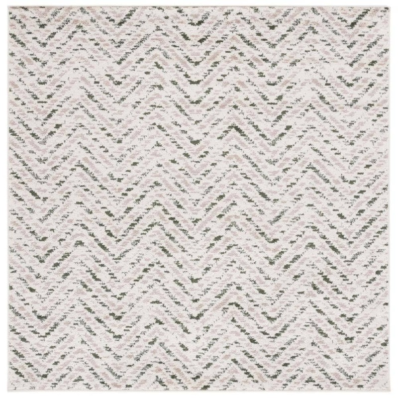 SAFAVIEH Adirondack Ivory/Dark Green 6 ft. x 6 ft. Chevron Marle Square Area Rug ADR104X-6SQ