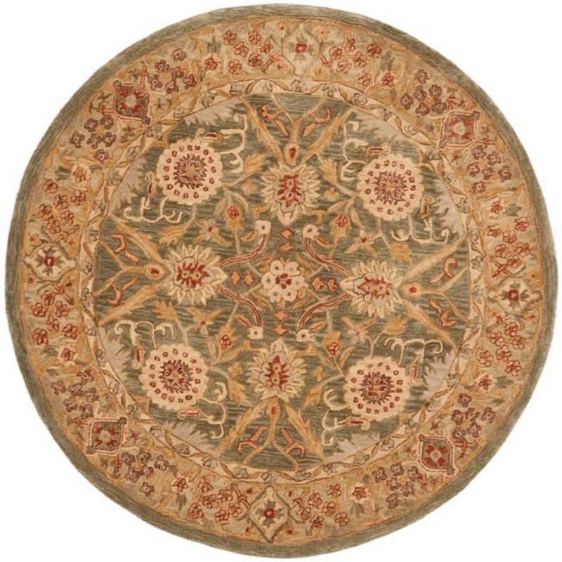 SAFAVIEH Anatolia Sage/Ivory 6 ft. x 6 ft. Round Border Area Rug AN516A-6R