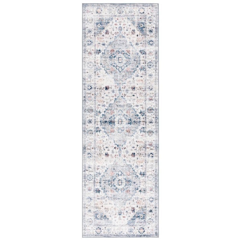 SAFAVIEH Arizona Light Blue/Ivory 3 ft. x 8 ft. Distressed Border Ornate Machine Washable Runner Rug ARZ517L-28