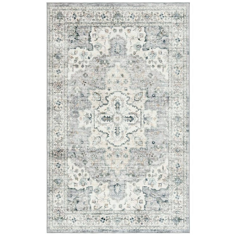 SAFAVIEH Arizona Light Gray/Beige 9 ft. x 12 ft. Distressed Border Ornate Machine Washable Area Rug ARZ520F-9