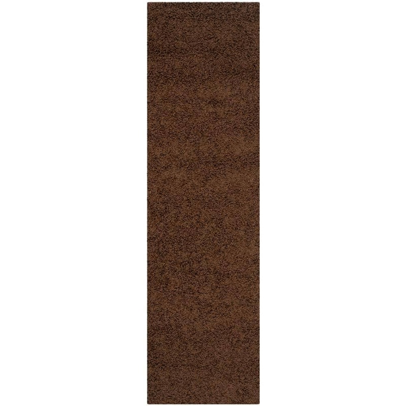 SAFAVIEH Athens Shag Brown 2 ft. x 8 ft. Solid Runner Rug SGA119A-28