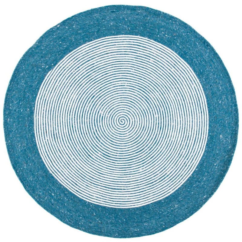 SAFAVIEH Braided Teal Ivory 6 ft. x 6 ft. Border Striped Round Area Rug BRD904M-6R