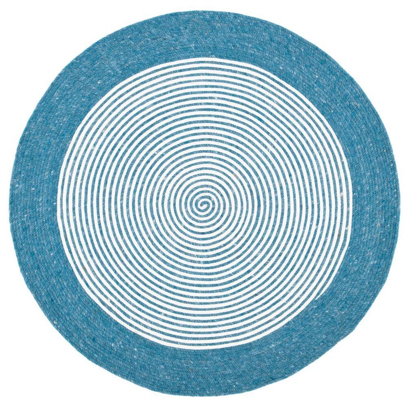 SAFAVIEH Braided Teal Ivory Doormat 3 ft. x 3 ft. Border Striped Round Area Rug BRD904M-3R