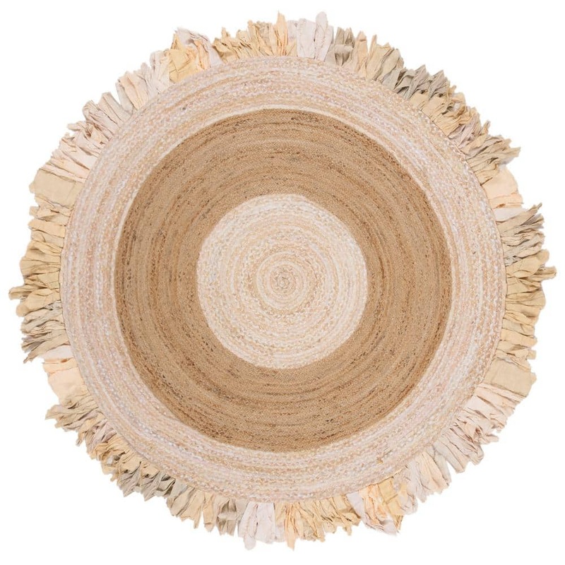 SAFAVIEH Cape Cod Beige/Natural Doormat 3 ft. x 3 ft. Round Striped Area Rug CAP701B-3R