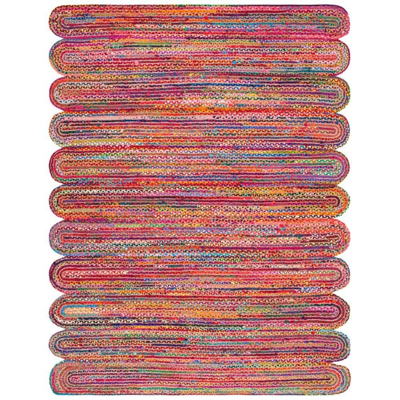 SAFAVIEH Cape Cod Red/Multi 8 ft. x 10 ft. Striped Braided Abstract Area Rug CAP208Q-8