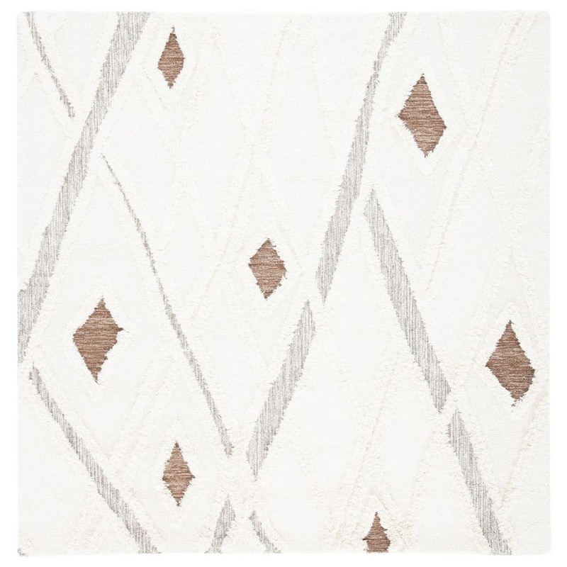 SAFAVIEH Casablanca Ivory/Brown 8 ft. x 8 ft. Abstract High-Low Square Area Rug CSB975A-8SQ