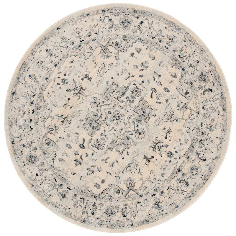 SAFAVIEH Charleston Ivory/Light Blue 8 ft. x 8 ft. Distressed Border Round Area Rug CHL411M-8R