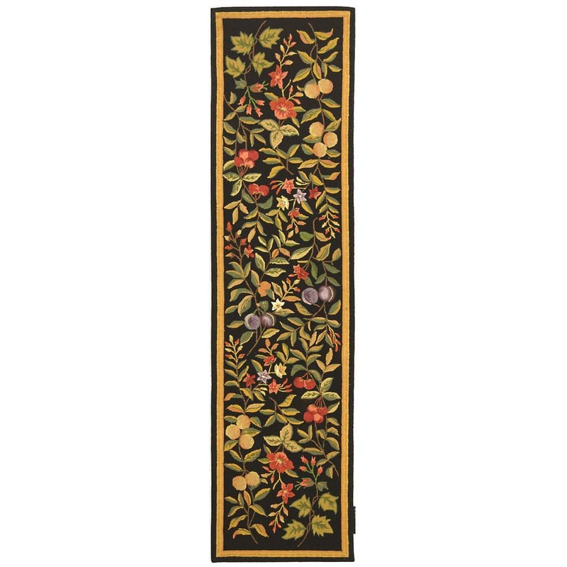 SAFAVIEH Chelsea Black 3 ft. x 8 ft. Solid Border Floral Runner Rug HK210B-28