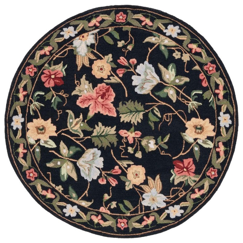 SAFAVIEH Chelsea Black 4 ft. x 4 ft. Gradient Border Floral Round Area Rug HK311A-4R