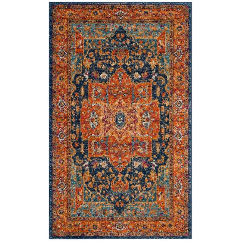 SAFAVIEH Evoke Blue/Orange Doormat 3 ft. x 5 ft. Border Area Rug EVK275C-3