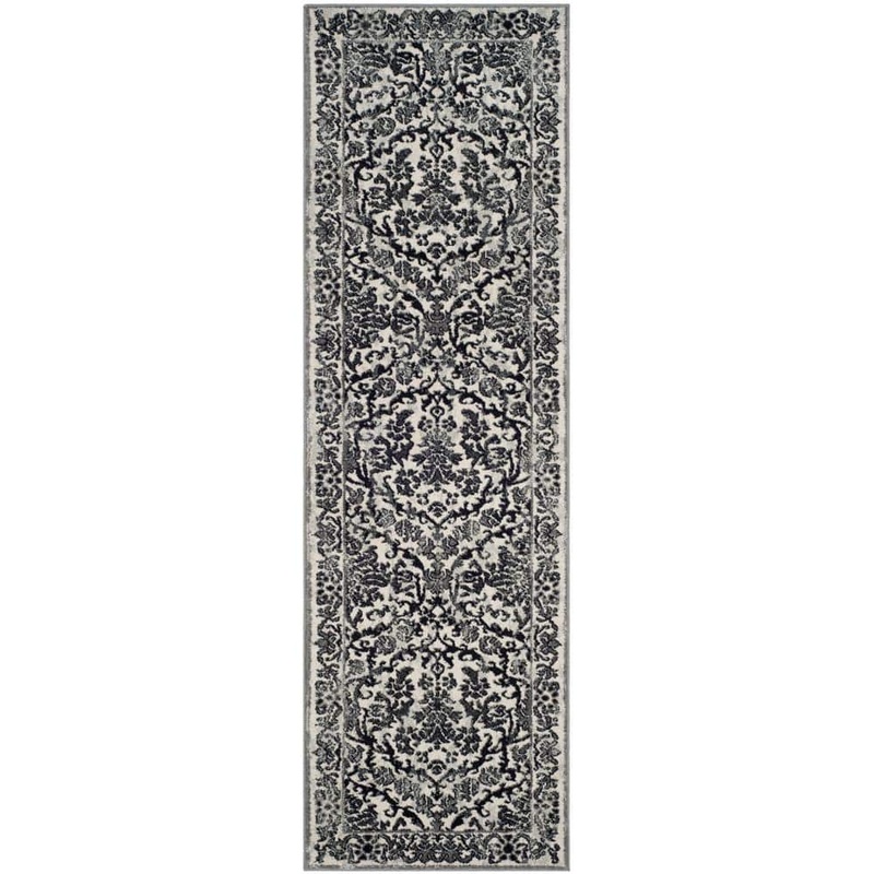 SAFAVIEH Evoke Ivory/Gray 2 ft. x 11 ft. Border Runner Rug EVK242D-211