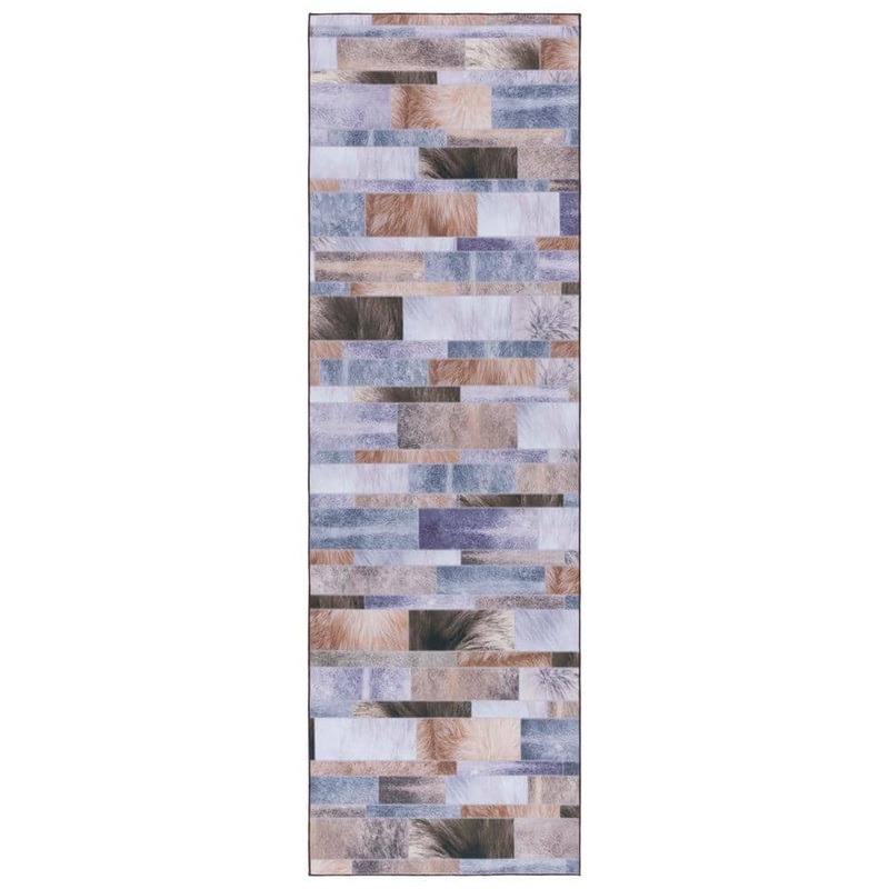 SAFAVIEH Faux Hide Beige/Purple 3 ft. x 8 ft. Machine Washable Plaid Geometric Runner Rug FAH515A-28
