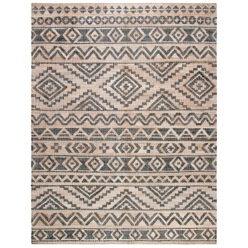 SAFAVIEH Kilim Natural/Charcoal 8 ft. x 10 ft. Geometric Striped Area Rug KLM751A-8