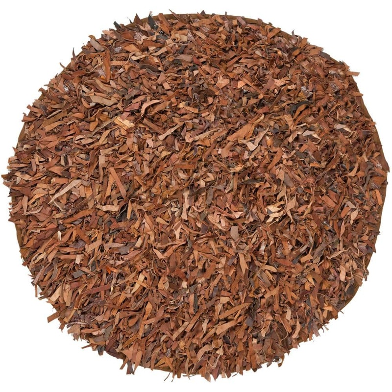 SAFAVIEH Leather Shag Saddle 4 ft. Round Solid Area Rug LSG511B-4R