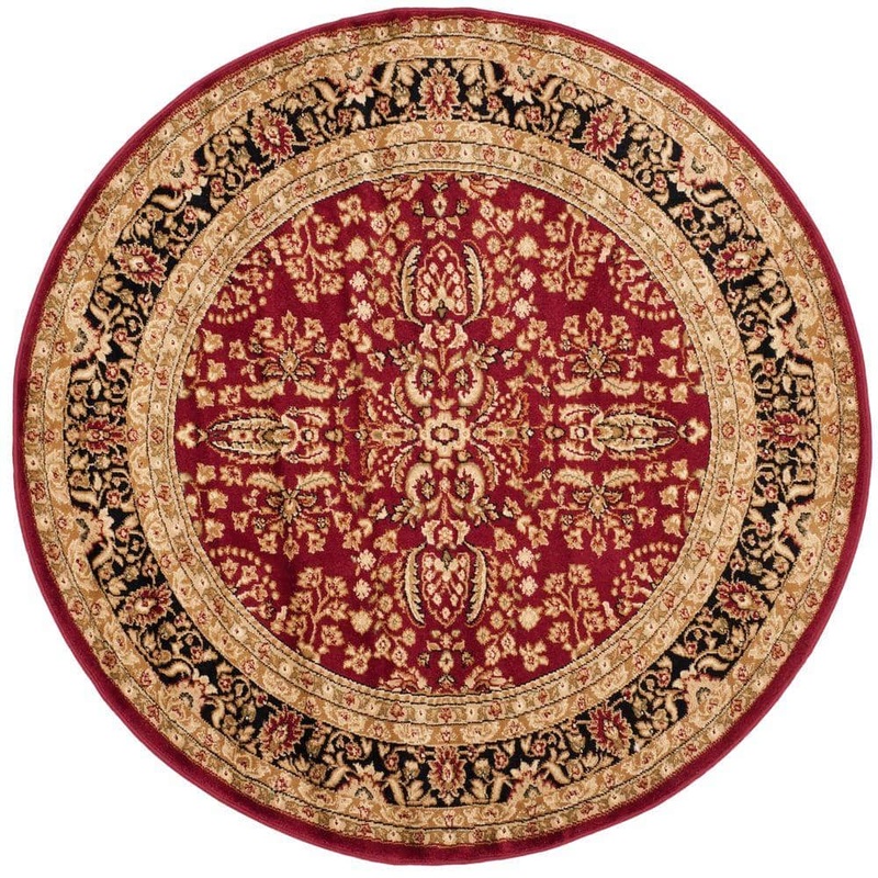 SAFAVIEH Lyndhurst Red/Black 8 ft. x 8 ft. Round Antique Floral Border Area Rug LNH214A-8R