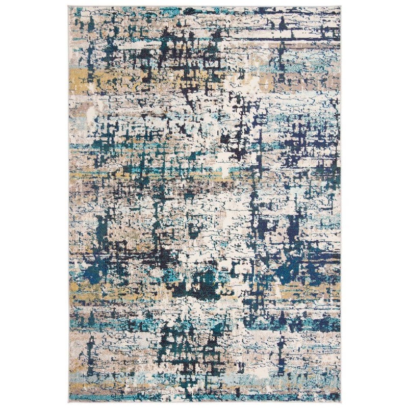 SAFAVIEH Madison Cream/Blue Doormat 2 ft. x 4 ft. Geometric Abstract Area Rug MAD469B-24