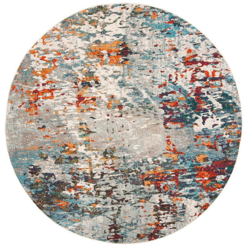 SAFAVIEH Madison Grey/Blue 11 ft. x 11 ft. Geometric Medallion Round Area Rug MAD471F-11R