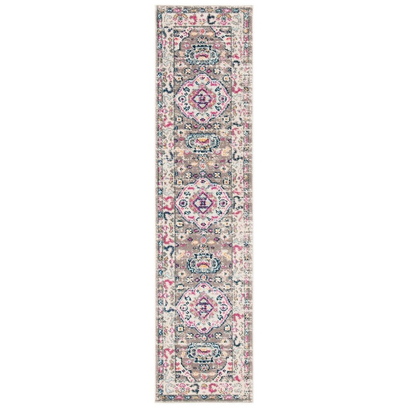 SAFAVIEH Madison Taupe/Ivory 2 ft. x 8 ft. Geometric Border Floral Medallion Runner Rug MAD468E-28