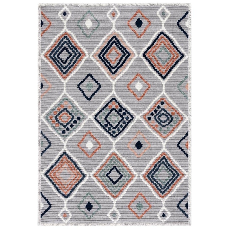 SAFAVIEH Marrakesh Gray/Blue Rust 9 ft. x 12 ft. Geometric Striped Area Rug MRK608G-9