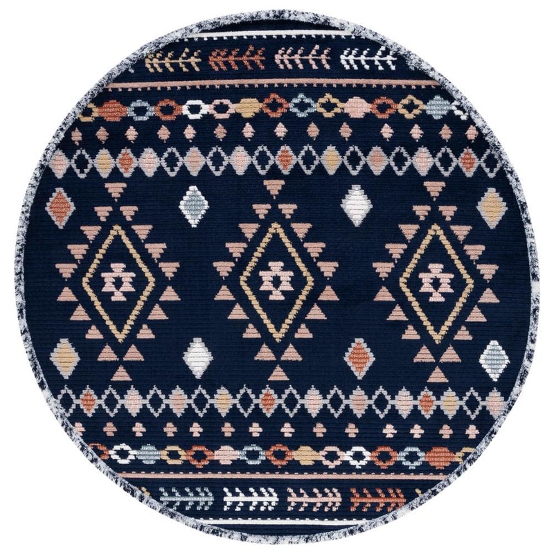 SAFAVIEH Marrakesh Navy/Multi 7 ft. x 7 ft. Round Geometric Striped Area Rug MRK606N-7R