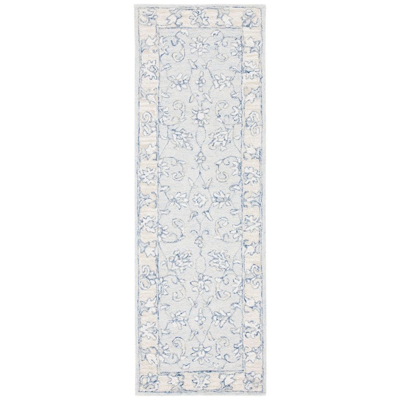 SAFAVIEH Micro-Loop Blue/Beige 2 ft. x 7 ft. Border Medallion Runner Rug MLP535M-27