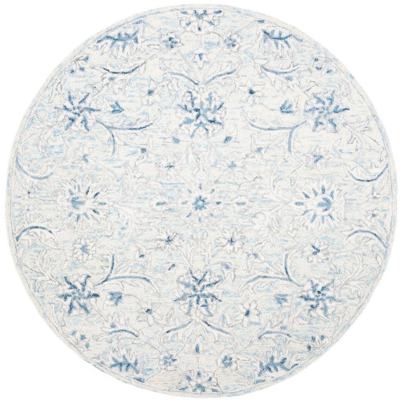 SAFAVIEH Micro-Loop Light Blue/Ivory Doormat 3 ft. x 3 ft. Geometric Round Area Rug MLP506M-3R