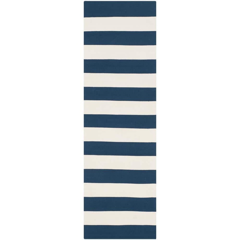 SAFAVIEH Montauk Navy/Ivory 2 ft. x 13 ft. Striped Runner Rug MTK712H-213