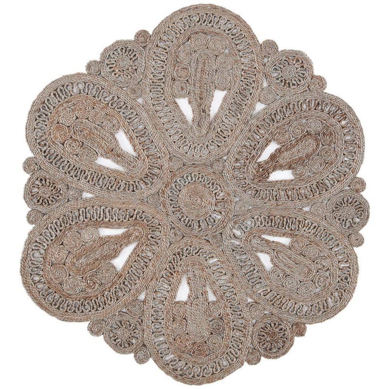 SAFAVIEH Natural Fiber Gray 9 ft. x 9 ft. Woven Floral Round Area Rug NF360C-9R