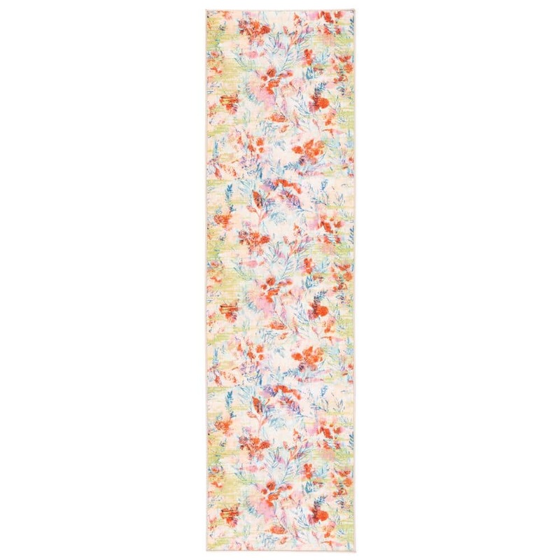 SAFAVIEH Paint Brush Blue/Blush Pink 2 ft. x 8 ft. Machine Washable Floral Leaf Runner Rug PTB159M-28