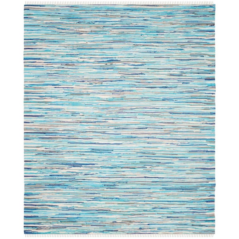 SAFAVIEH Rag Rug Turquoise/Multi 9 ft. x 12 ft. Fleck Striped Area Rug RAR129C-9