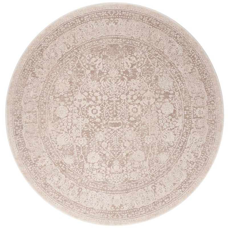 SAFAVIEH Reflection Beige/Cream 5 ft. x 5 ft. Round Distressed Border Area Rug RFT663A-5R