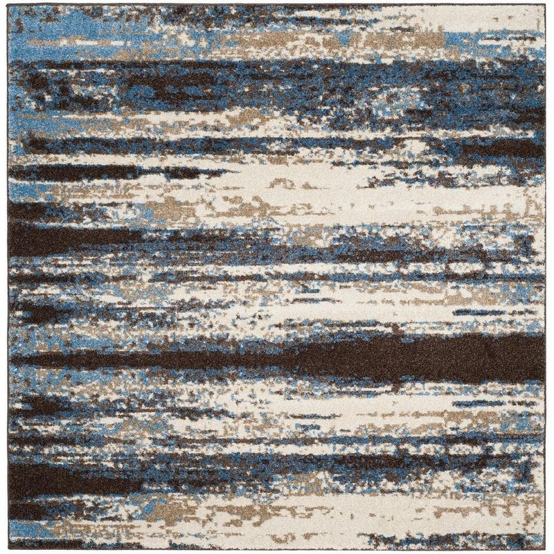 SAFAVIEH Retro Cream/Blue 8 ft. x 8 ft. Square Striped Area Rug RET2138-1165-8SQ