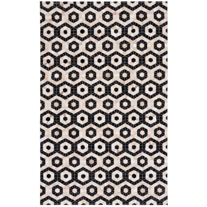 SAFAVIEH Studio Leather Black Beige 4 ft. x 6 ft. Abstract Geometric Area Rug STL234Z-4