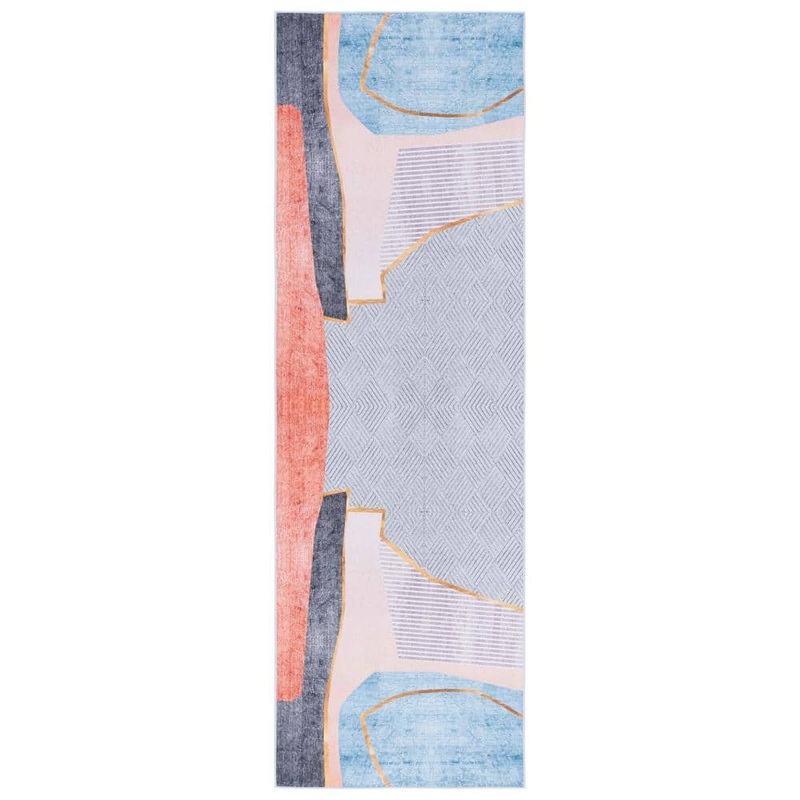SAFAVIEH Tacoma Beige/Blue 3 ft. x 8 ft. Machine Washable Abstract Striped Geometric Runner Rug TAC834B-28