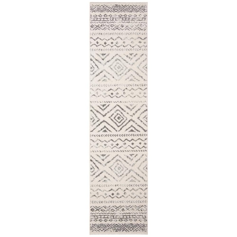 SAFAVIEH Tulum Ivory/Gray 2 ft. x 15 ft. Striped Geometric Diamonds Runner Rug TUL267A-215