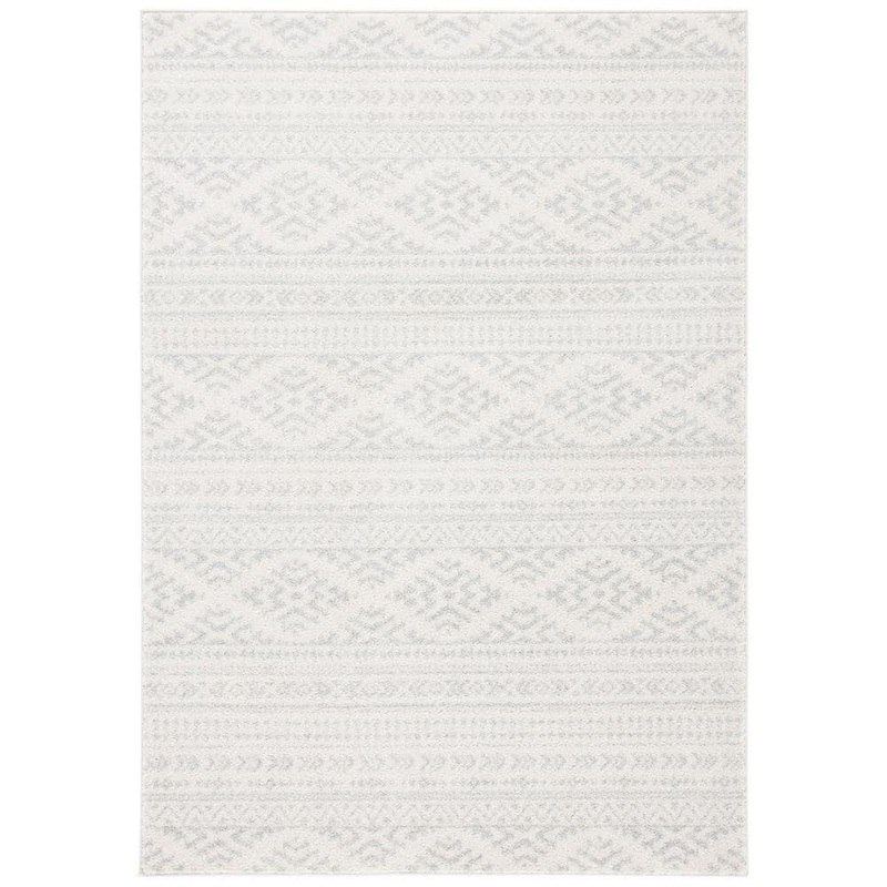 SAFAVIEH Tulum Ivory/Light Gray 5 ft. x 8 ft. Striped Tribal Geometric Area Rug TUL272G-5
