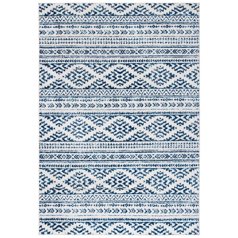 SAFAVIEH Tulum Ivory/Navy 6 ft. x 9 ft. Striped Tribal Geometric Area Rug TUL272D-6