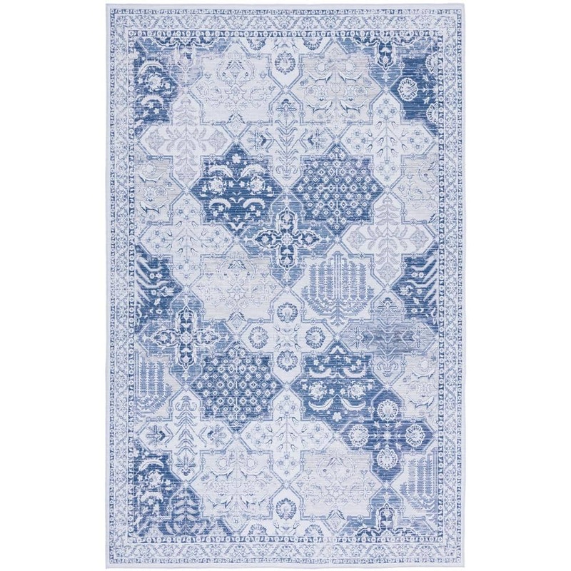 SAFAVIEH Tuscon Gray/Navy 5 ft. x 8 ft. Machine Washable Border Geometric Area Rug TSN193F-5