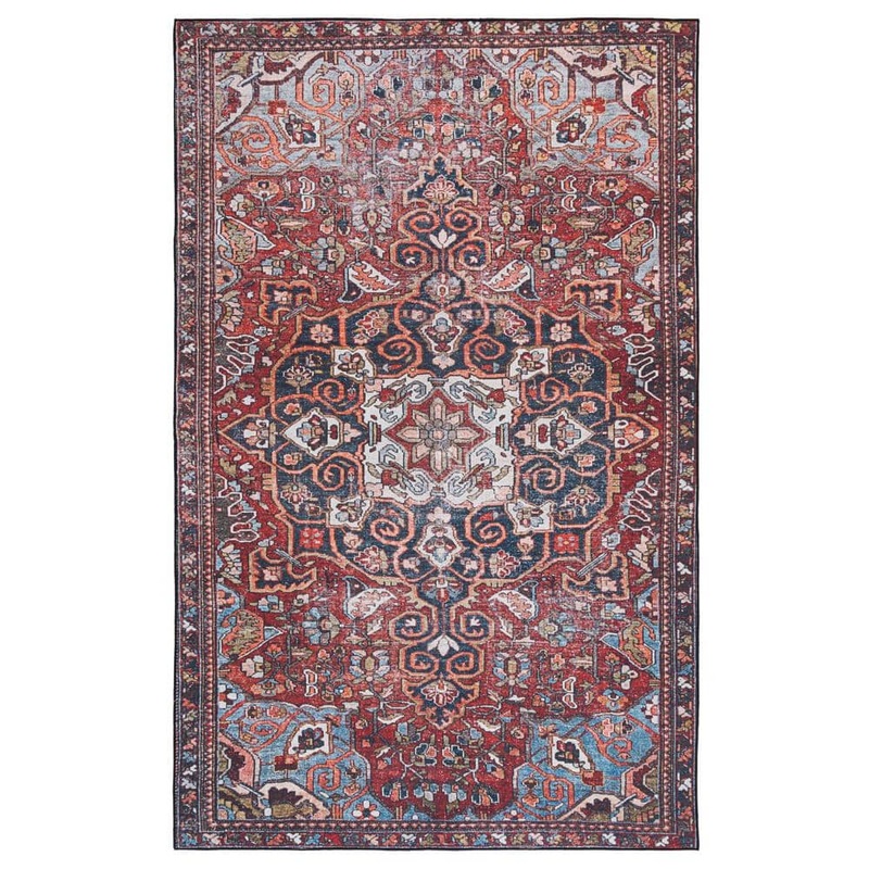 SAFAVIEH Tuscon Red/Blue 9 ft. x 12 ft. Machine Washable Floral Medallion Border Area Rug TSN138Q-9