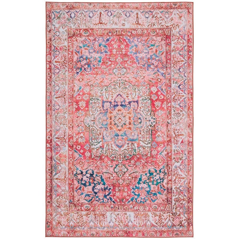SAFAVIEH Tuscon Rose/Beige 8 ft. x 10 ft. Machine Washable Floral Border Area Rug TSN122R-8
