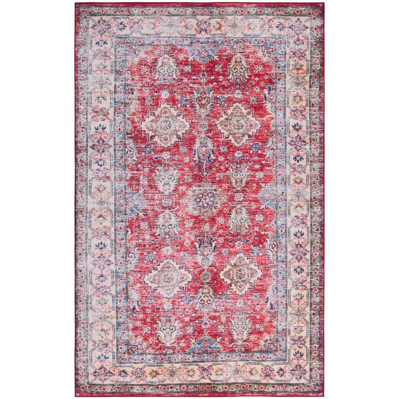 SAFAVIEH Tuscon Rust/Beige 5 ft. x 8 ft. Machine Washable Border Floral Distressed Area Rug TSN196P-5