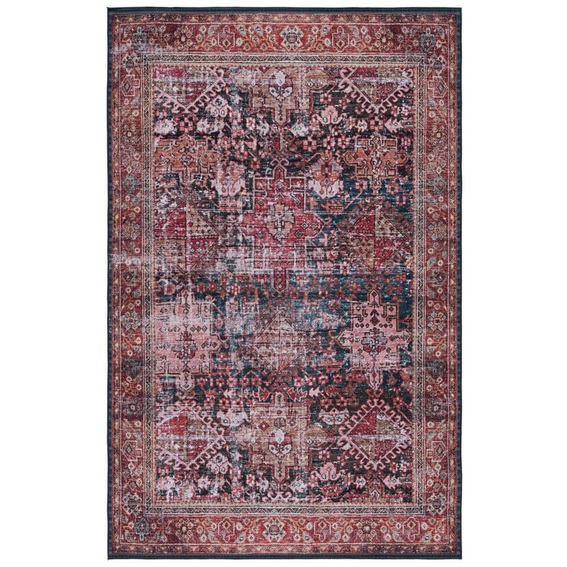 SAFAVIEH Tuscon Rust/Green 8 ft. x 10 ft. Machine Washable Floral Border Area Rug TSN114P-8