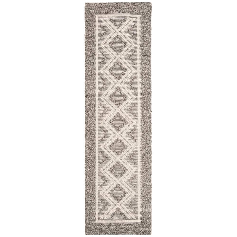 SAFAVIEH Vermont Gray/Ivory 2 ft. x 14 ft. Border Geometric Runner Rug VRM212C-214